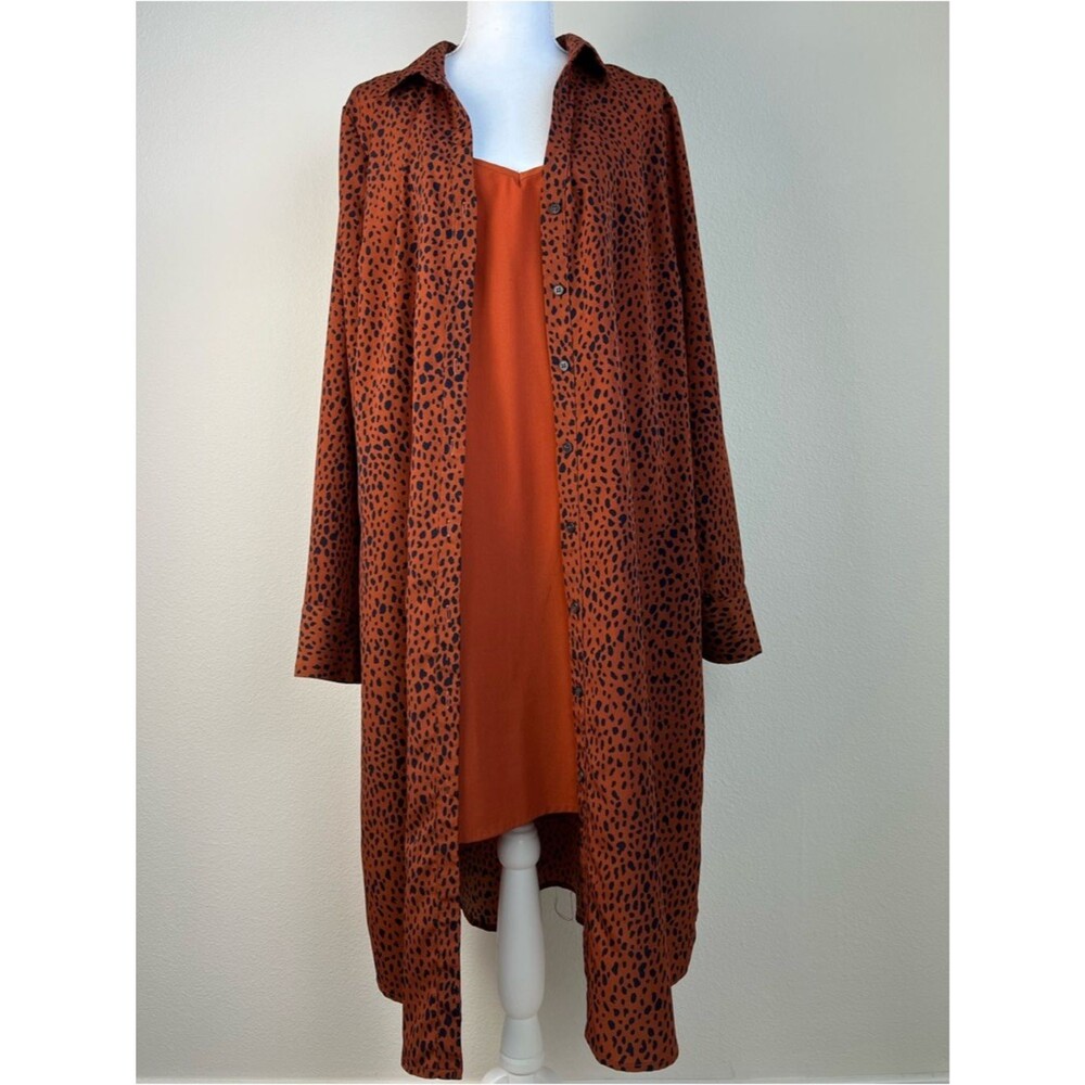 Skies Are Blue 2pc Set XL Rust Animal Print Duster Slip Dress Boho Chic Vacation